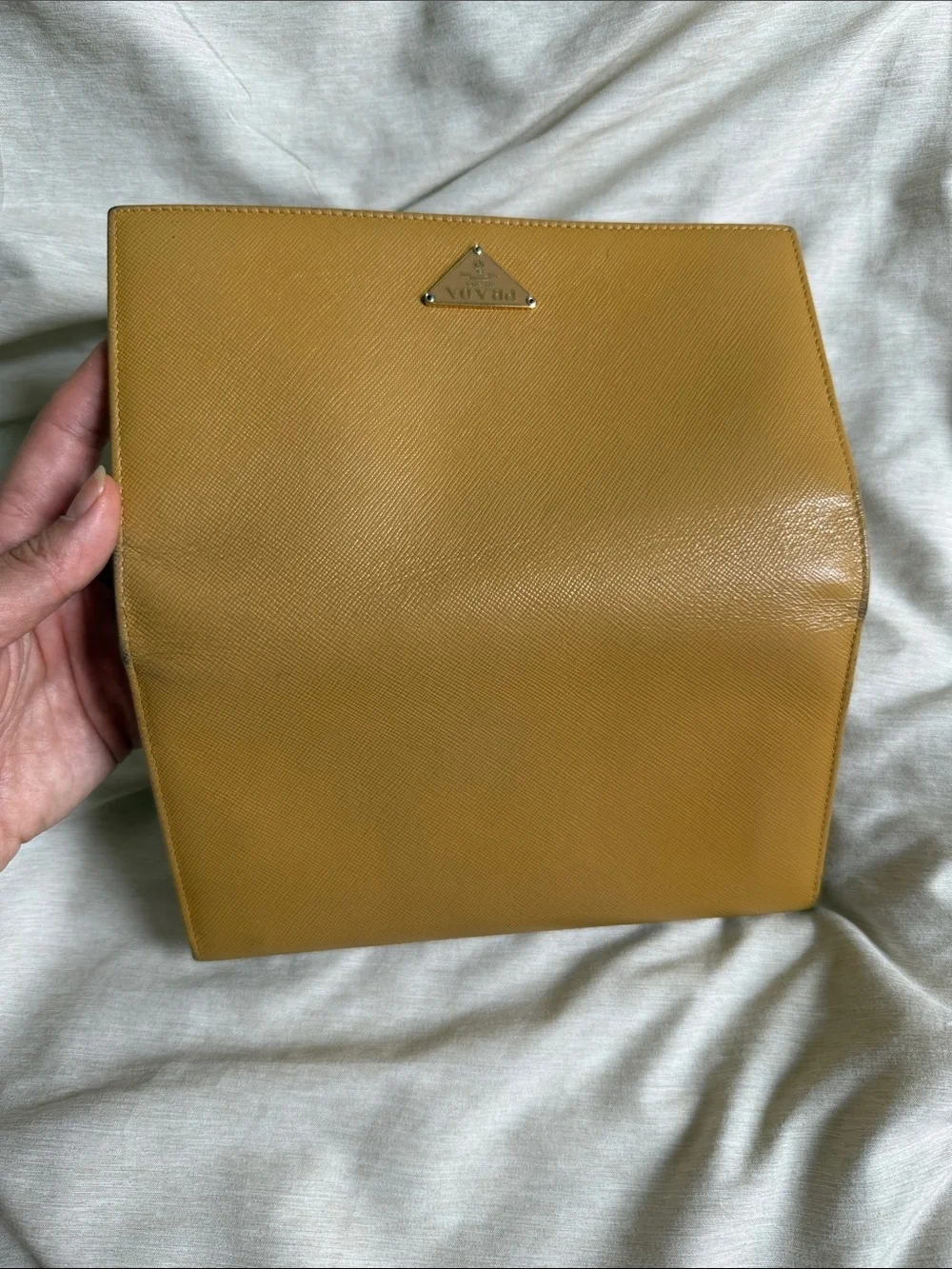 Prada Saffiano Leather Flap Wallet in Mustard Yellow